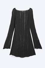 Dark Grey - Knitted Long-Sleeved Dress - 4