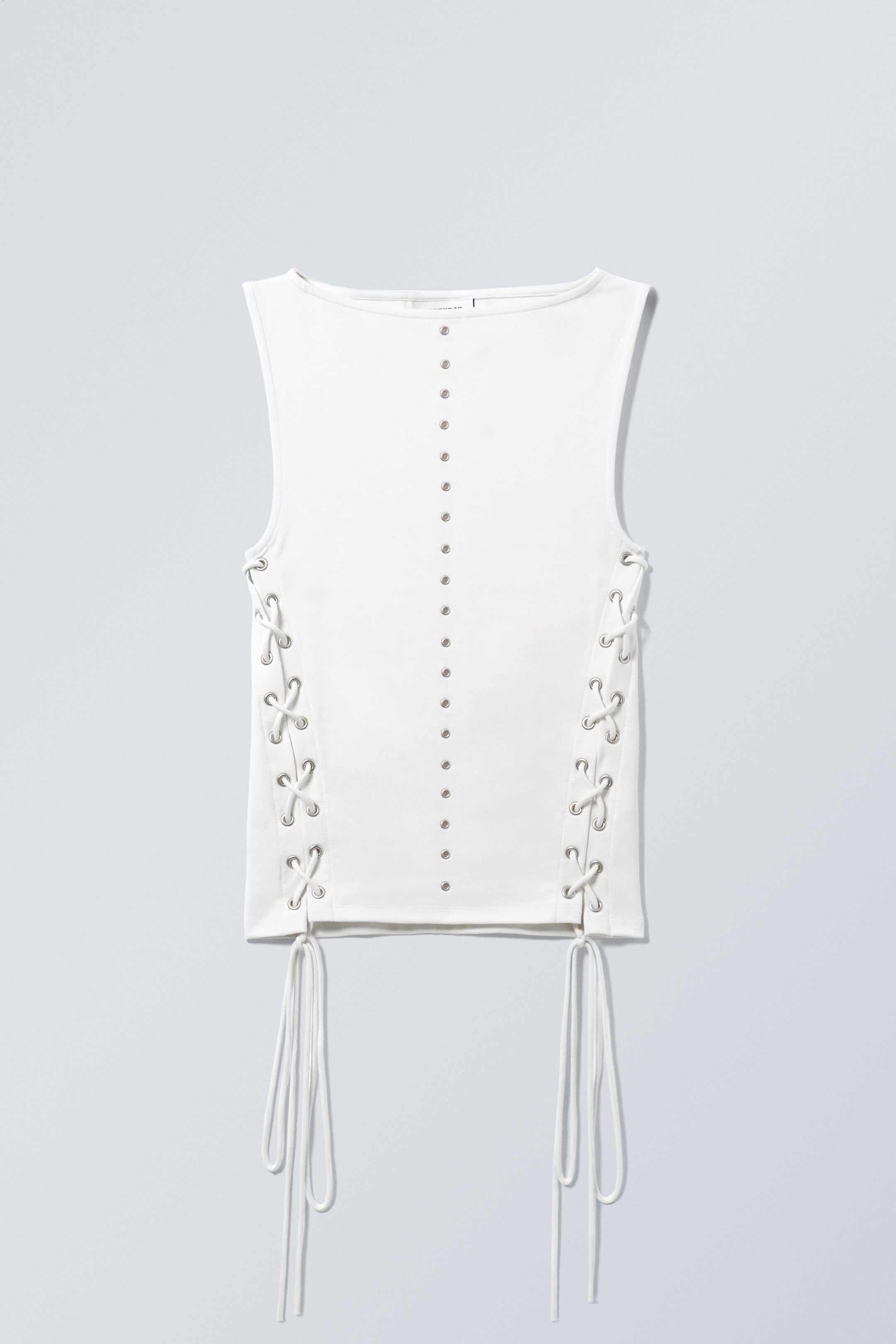 Zobrazit větší obrázek: Sleeveless Lacing Boat-Neck Eyelet Top - White - ŽENY | H&M CZ 1