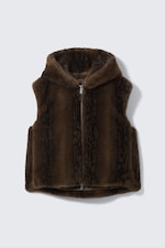 Fuzzy Brown - Faux Fur Hooded Zip Vest - 4