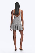 Grijs met wassing - Uitlopende mini-jurk van twill met boothals - 3