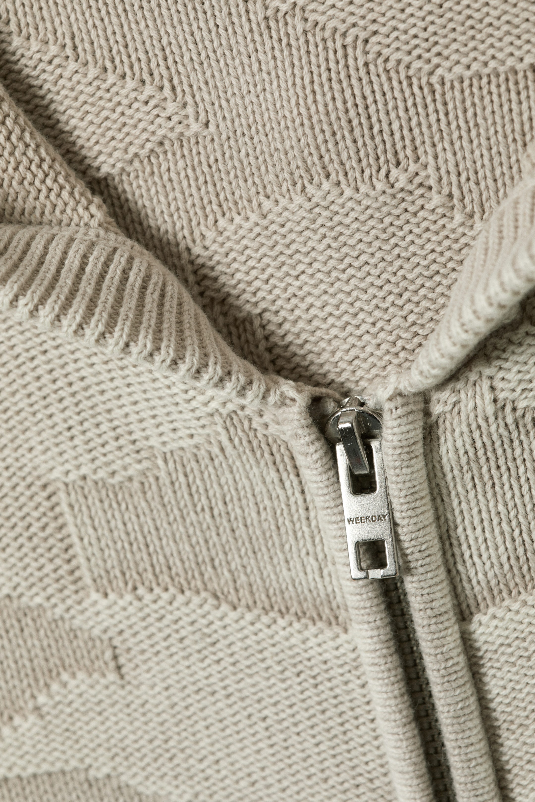 Light Patterned Beige - Boxy Textured Knit Zip Hoodie - 5