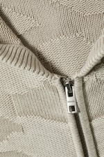 Light Patterned Beige - Boxy Textured Knit Zip Hoodie - 5