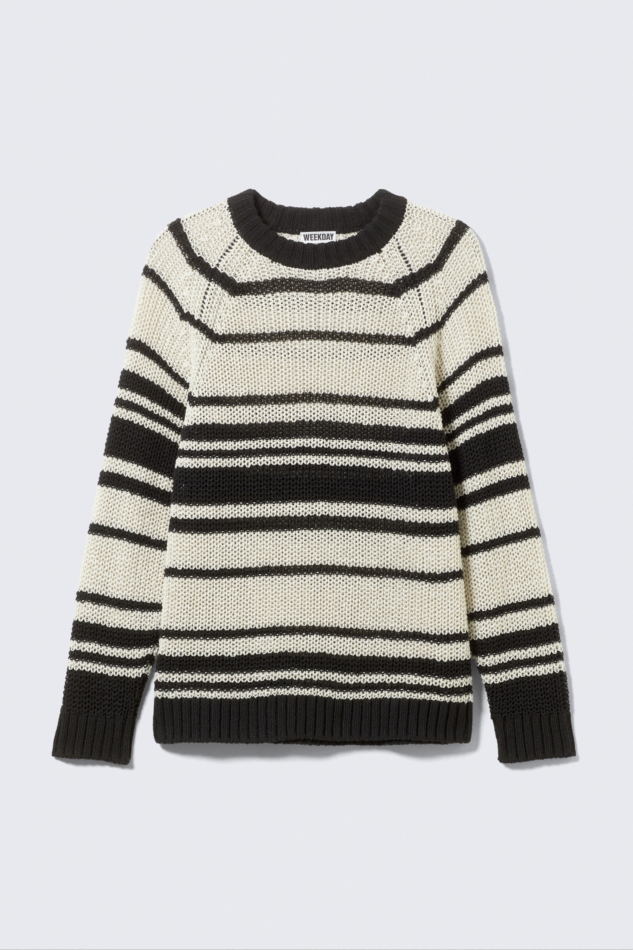 Striped Beige - Striped Knitted Raglan-Sleeved Sweater - 4