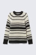 Striped Beige - Striped Knitted Raglan-Sleeved Sweater - 4