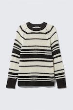 Striped Beige - Striped Knitted Raglan-Sleeved Sweater - 0