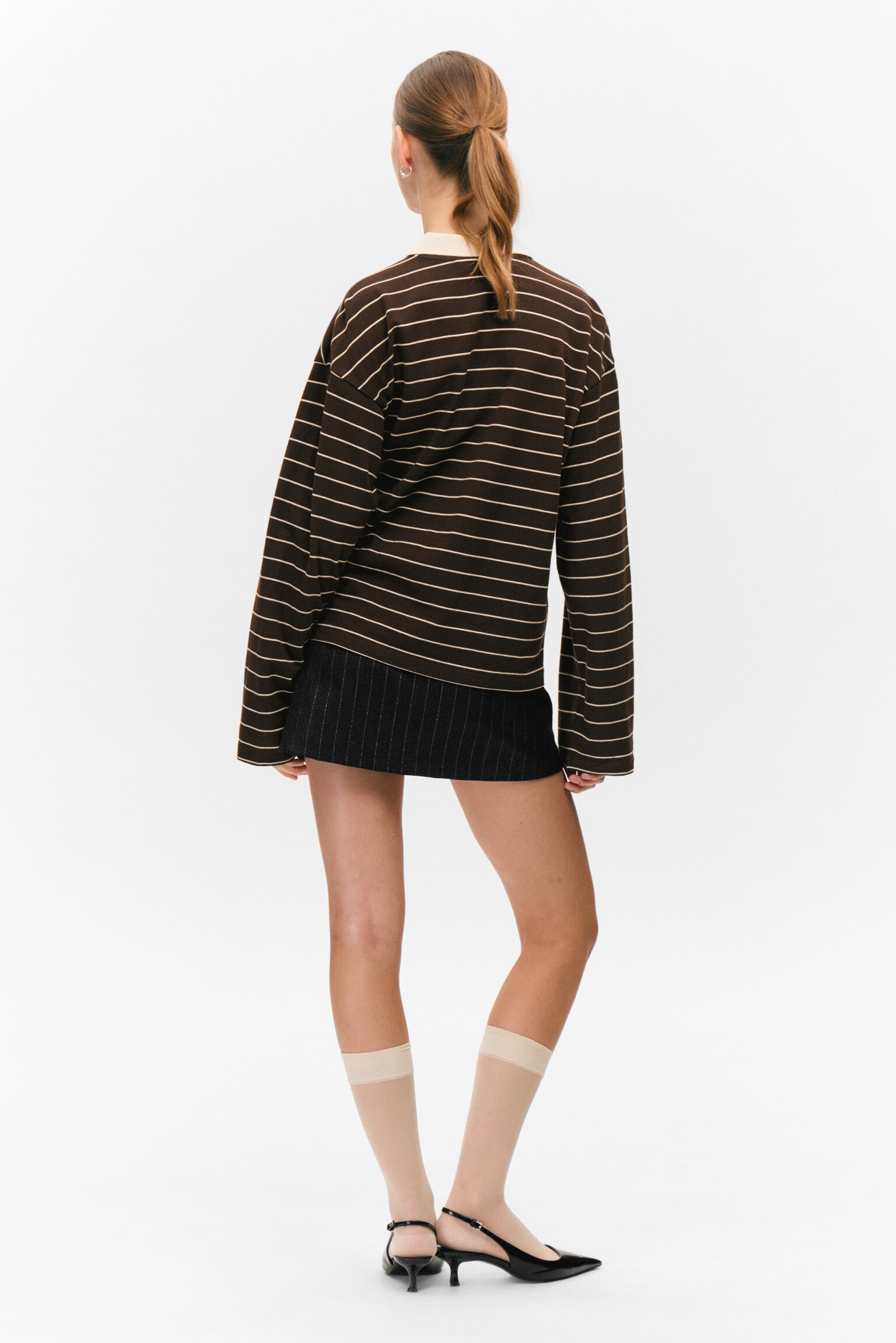Long-Sleeved Cotton Polo Top - Stribet mørkebrun/Mørk Blomme - Pink Striber/Stribet lyserød/Hvid - Sorte Prikker - 5