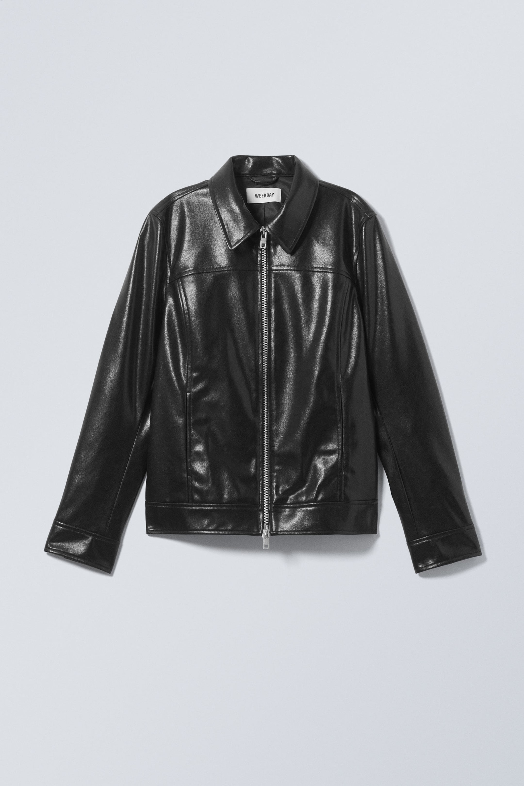 Black - Regular Fit Faux Leather Jacket - 1