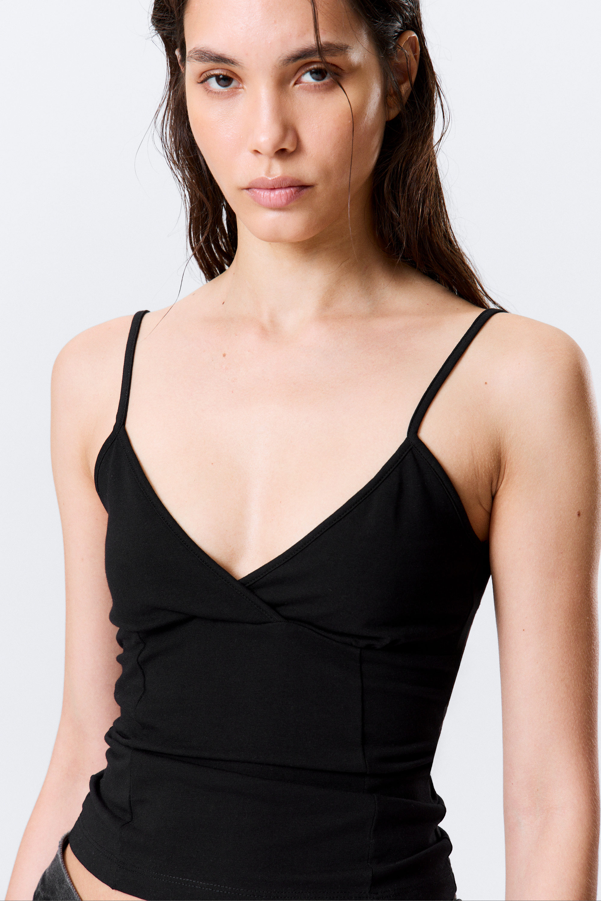 Black - V-neck Cotton Singlet - 2