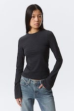 Striped Dark Blue - Long Sleeve Cotton Top - 0