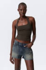 Dark Grey - Square Neck Halter Top - 0