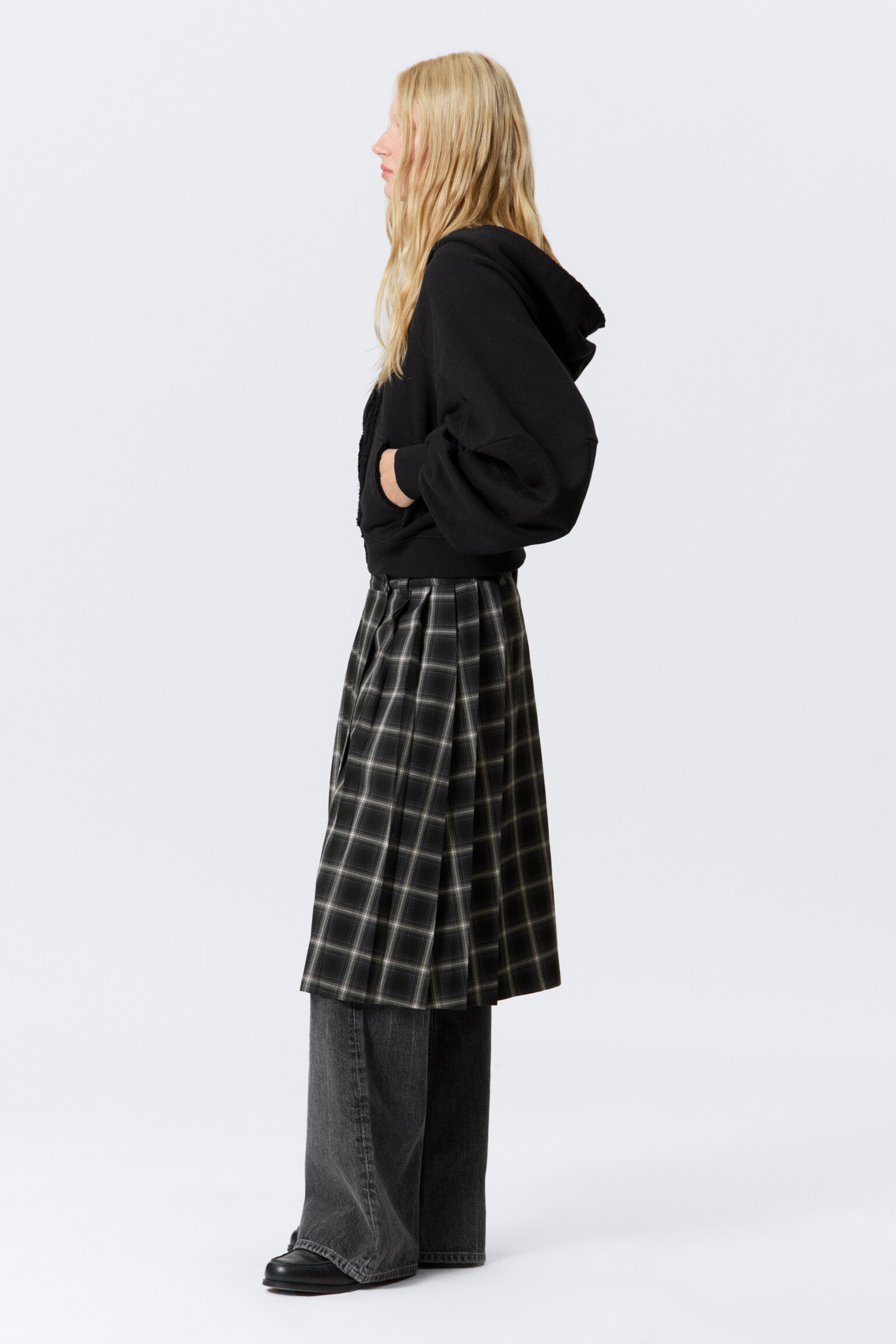 Mid waist plisserad midikjol - Rutig - 3