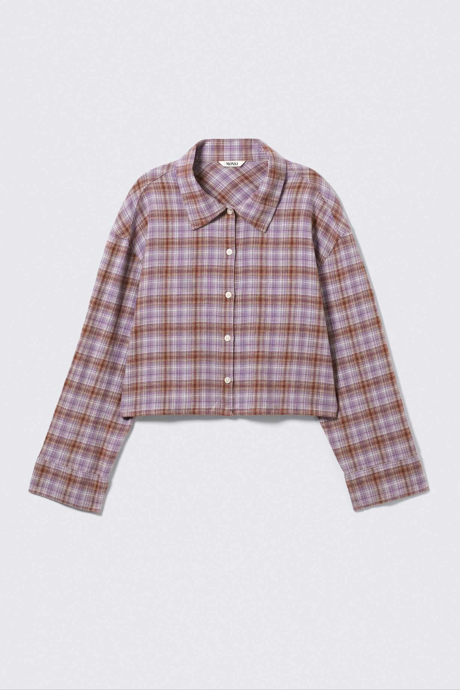 Cropped Checked Flannel Shirt - Purple Check/Checked Brown - 2