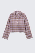 Purple Check - Cropped Checked Flannel Shirt - 3