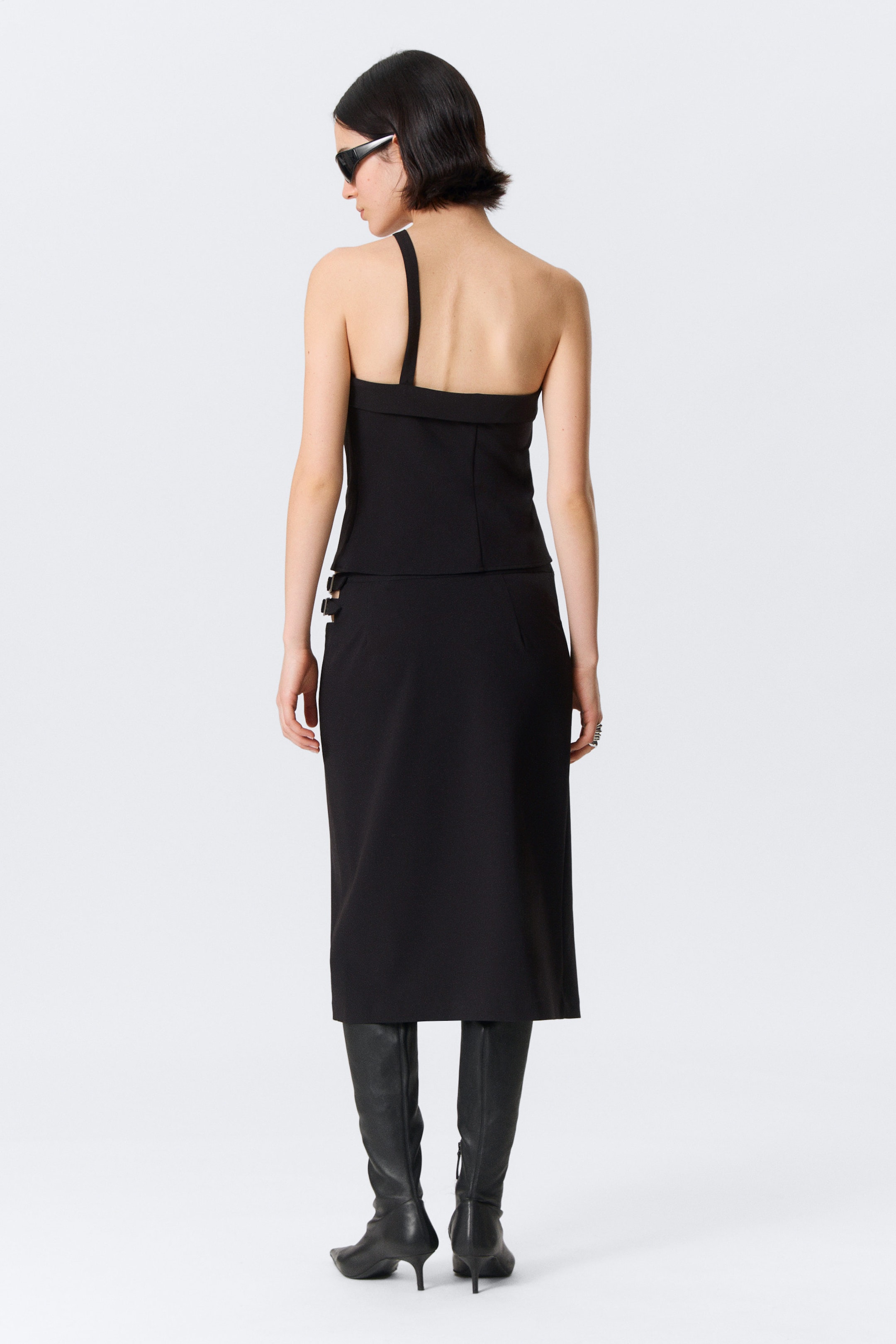 Schwarz - Mid-Waist-Bleistiftrock mit Schnallenverschluss - 3