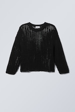 Schwarz - Gestrickter Netzpullover - 0