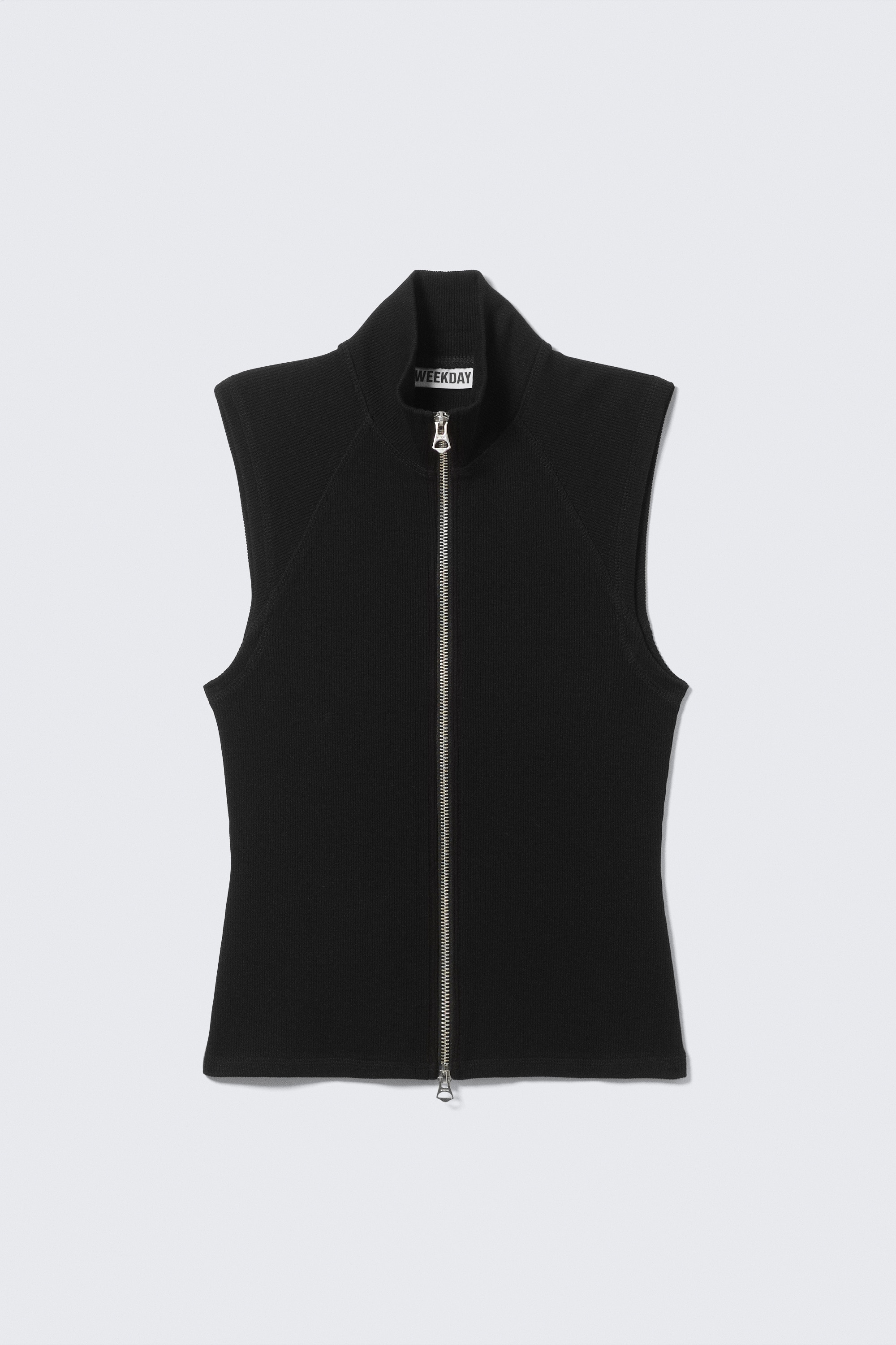 Ribbed Mock Neck Zip Top - Negro/Gris oscuro