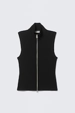 Schwarz - Geripptes Zip-Top mit Stehkragen - 4