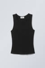 Schwarz - Glattes, eng anliegendes Tanktop - 0