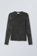 Washed Black - Slim V-neck Knitted Sweater - 0