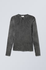 Washed Black - Slim V-neck Knitted Sweater - 0