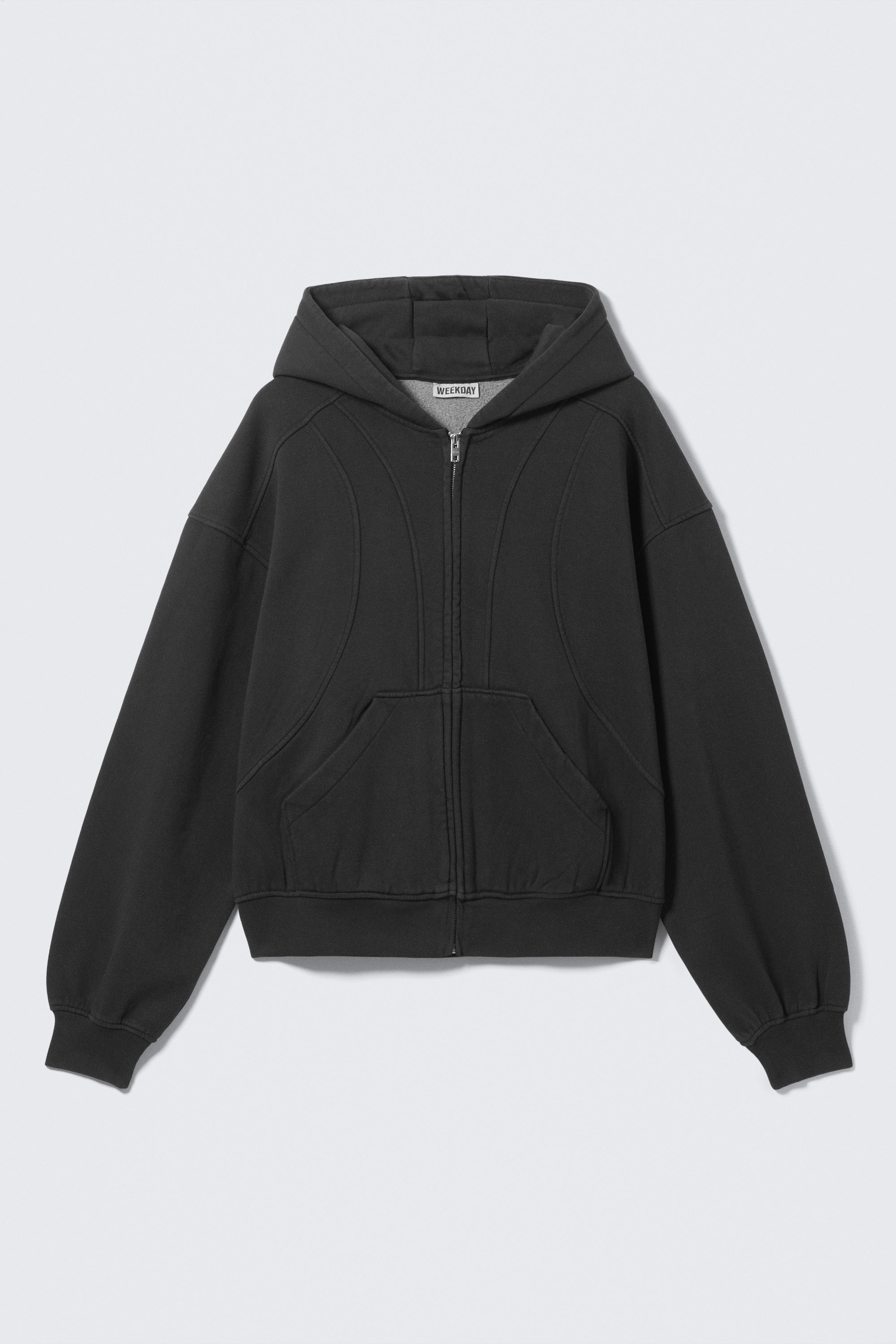 Washed Black - Loose Fit Blocked Zip Hoodie - 0