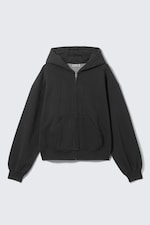 Washed Black - Loose Fit Blocked Zip Hoodie - 0