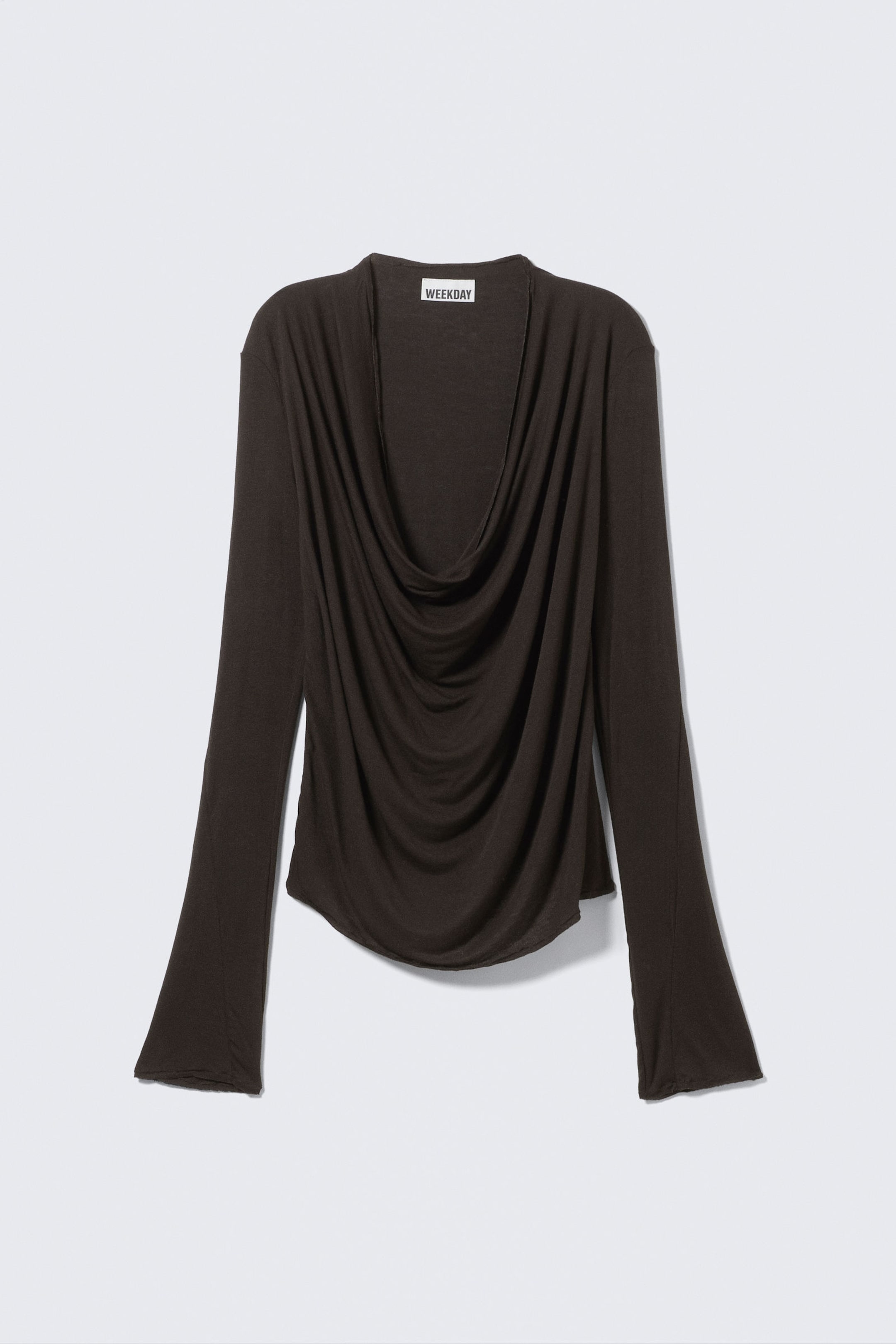 Dark Brown - Draped Long-Sleeved Top - 4