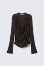 Dark Brown - Draped Long-Sleeved Top - 4