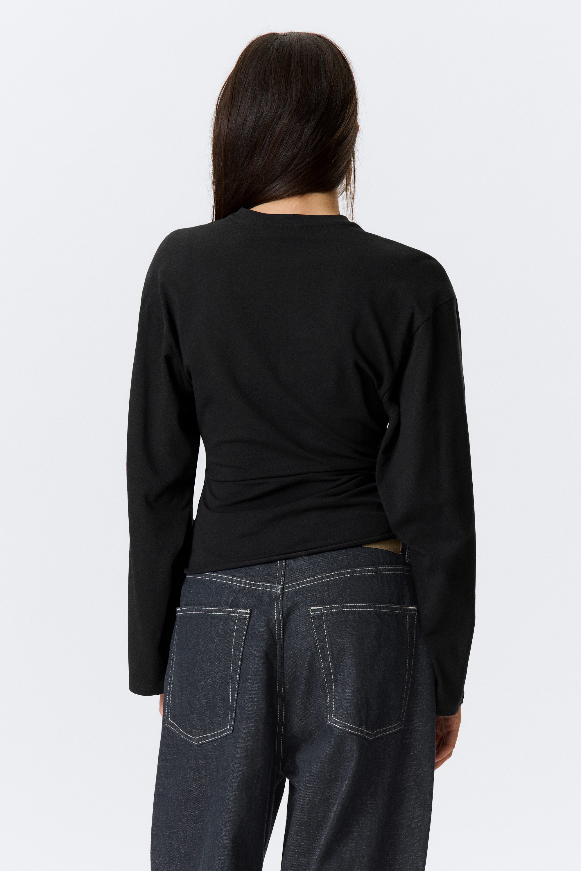 Schwarz - Gerüschtes Langarm-Shirt - 3