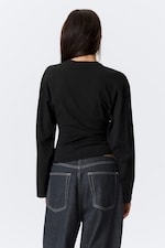 Schwarz - Gerüschtes Langarm-Shirt - 3