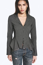 Noir rayé - Chemise trapèze à manchettes longues - 0