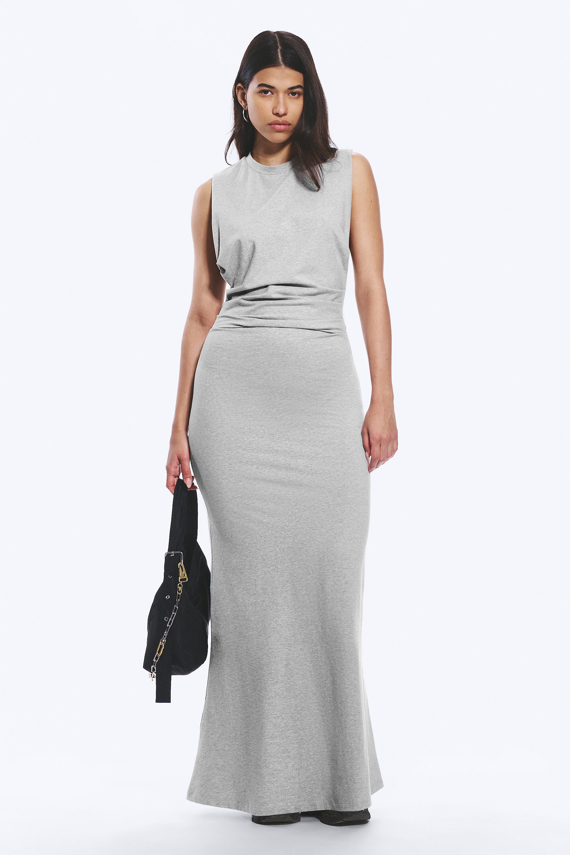 pleated sleeveless maxi dress - Grey Melange | Weekday WW