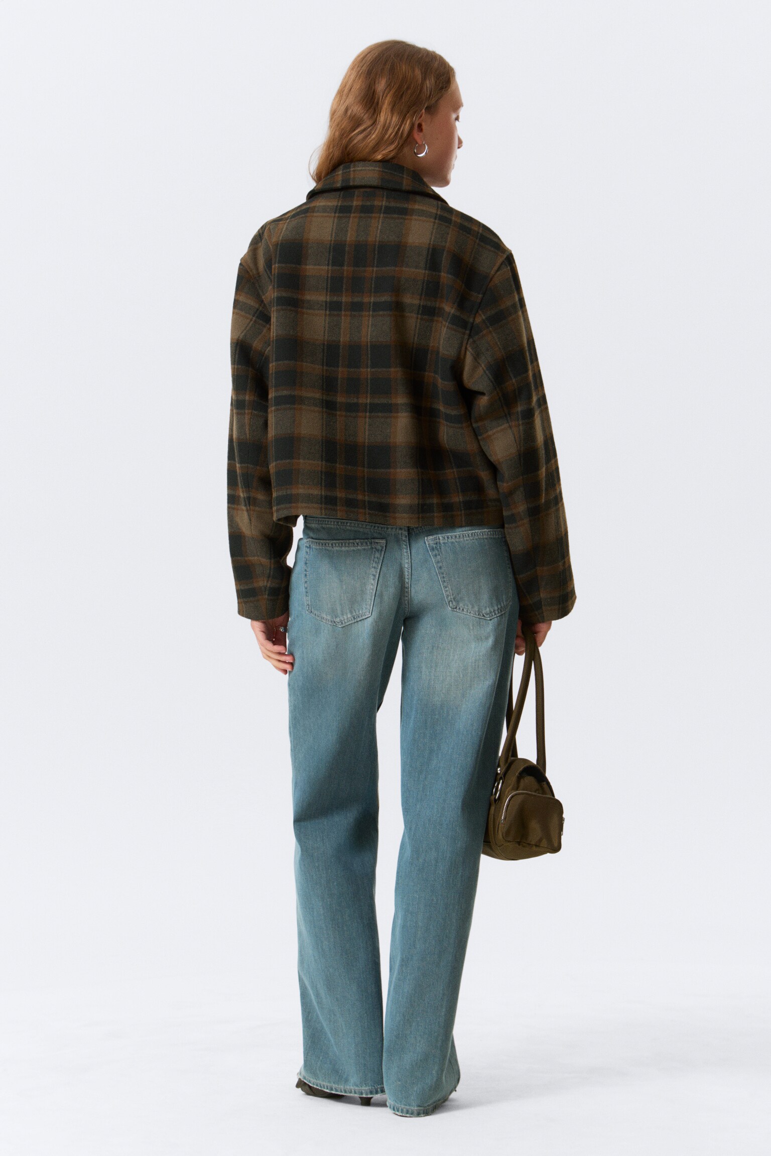 Croppad boxig zip-jacka - Mörkbrun rutig/Mörkgråmelerad/Mjukbrun - 7