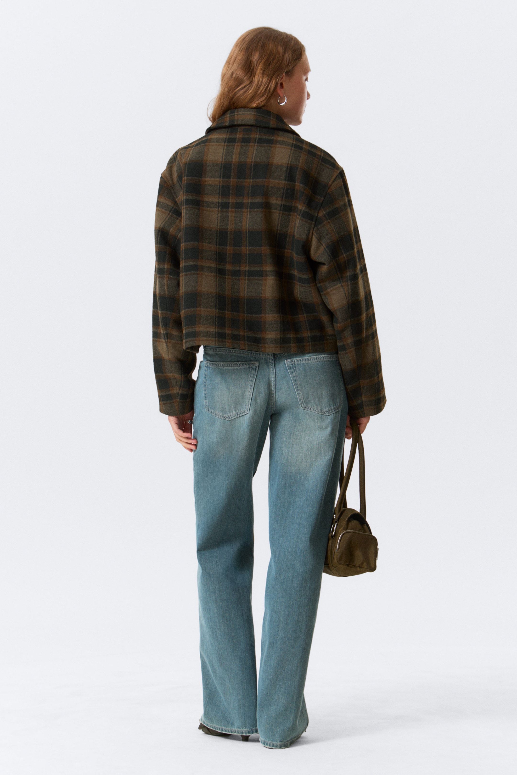 Dark Brown Check - Cropped Boxy Zip Jacket - 7