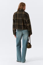 Dark Brown Check - Cropped Boxy Zip Jacket - 7