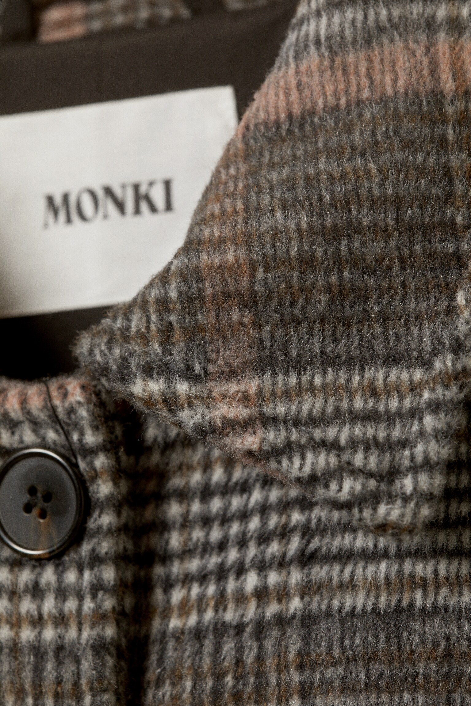 Knee-Length Single-Breasted Coat - Dusty Mole Check/Black/Dusty Dark Grey Melange - 3