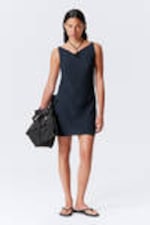 Dark Blue - Sheer Sleeveless Boat-Neck Mini Dress - 0