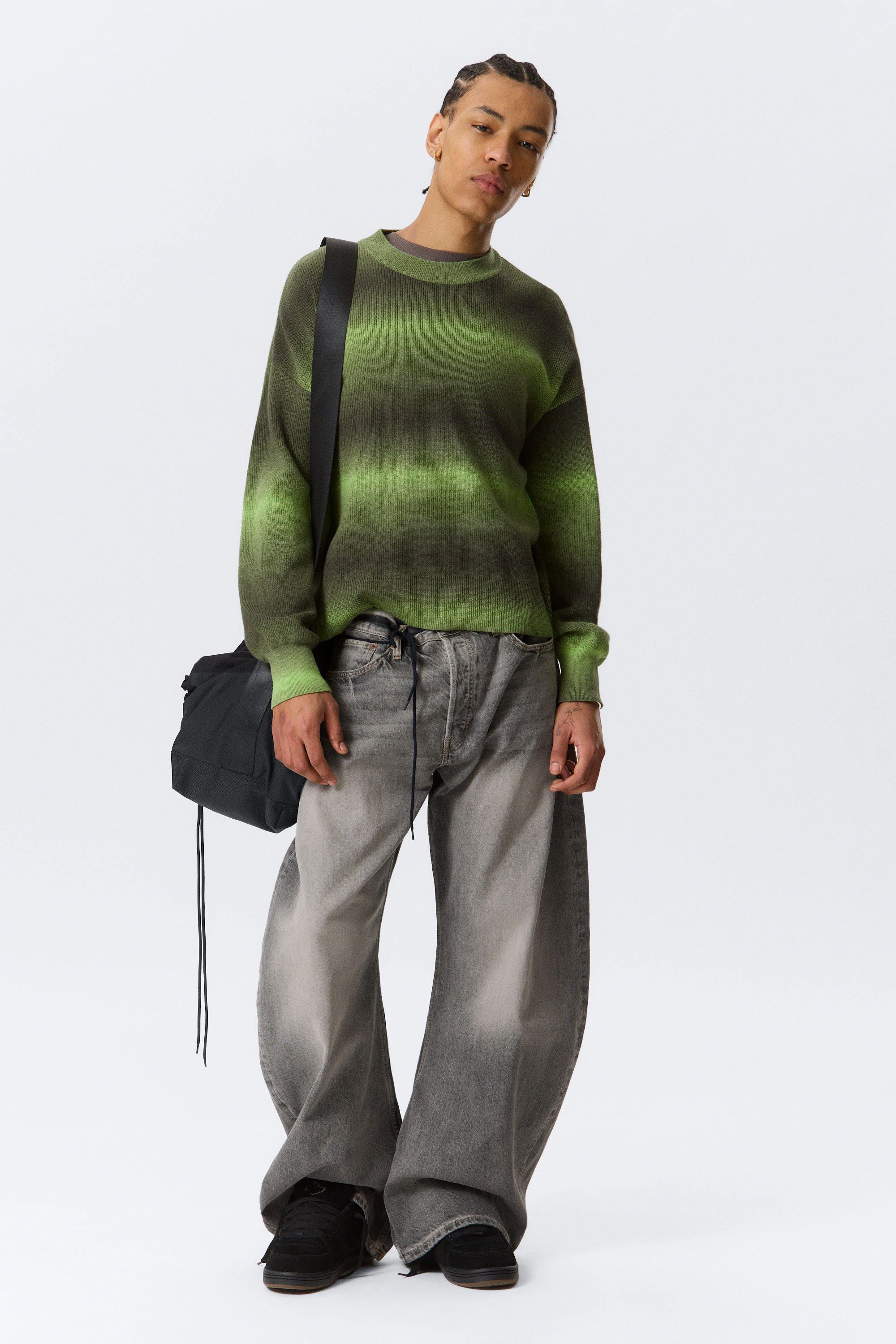 Re:room WASHED COLOR KNIT SETUP カーキ relaxed space-dyed knitted cotton sweater - Green Space-Dye