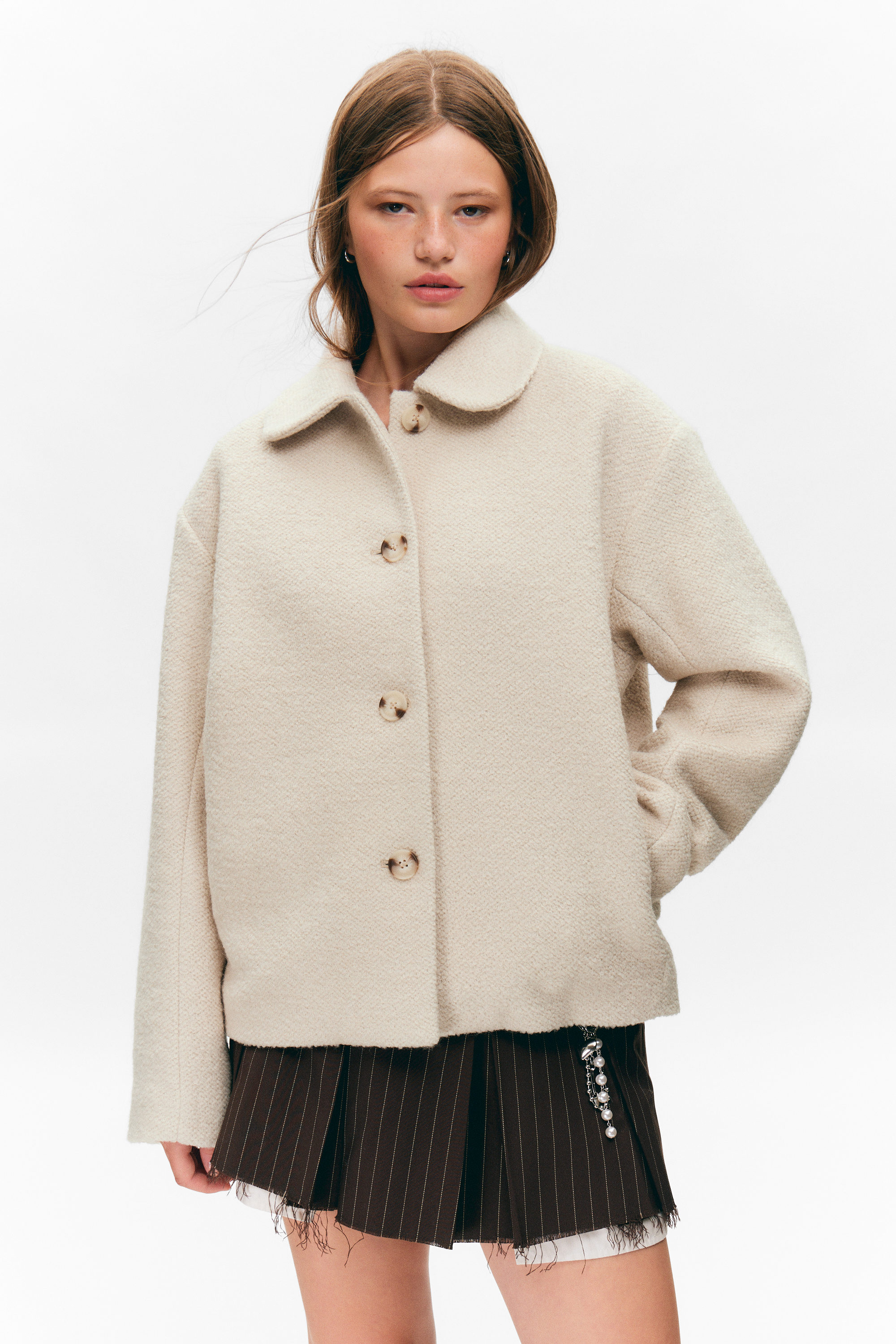 Dusty Cream - Boxy Button-Up Wool-Blend Jacket - 2