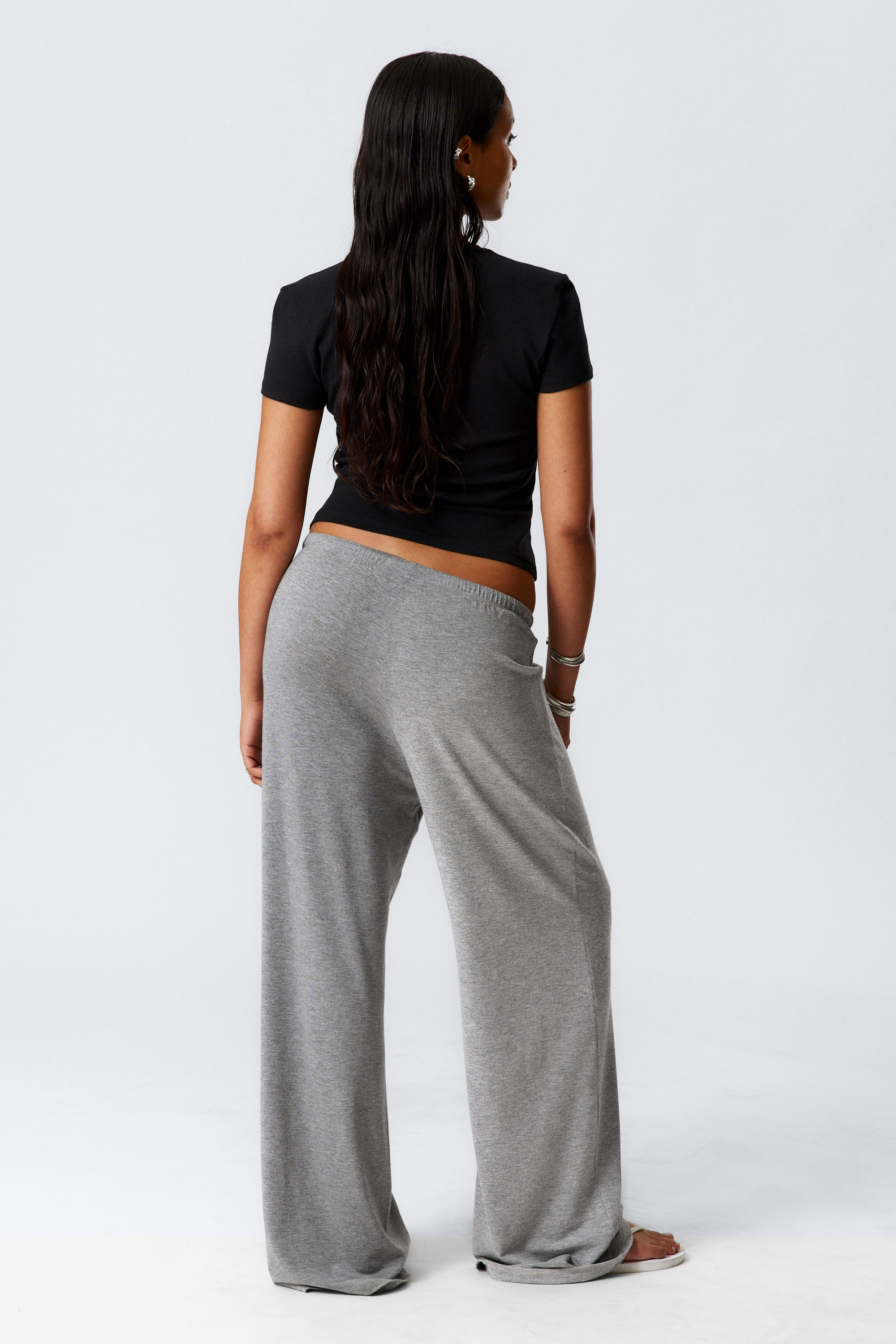 Grey Melange - Wide-Leg Pull-On Lyocell Trousers - 3