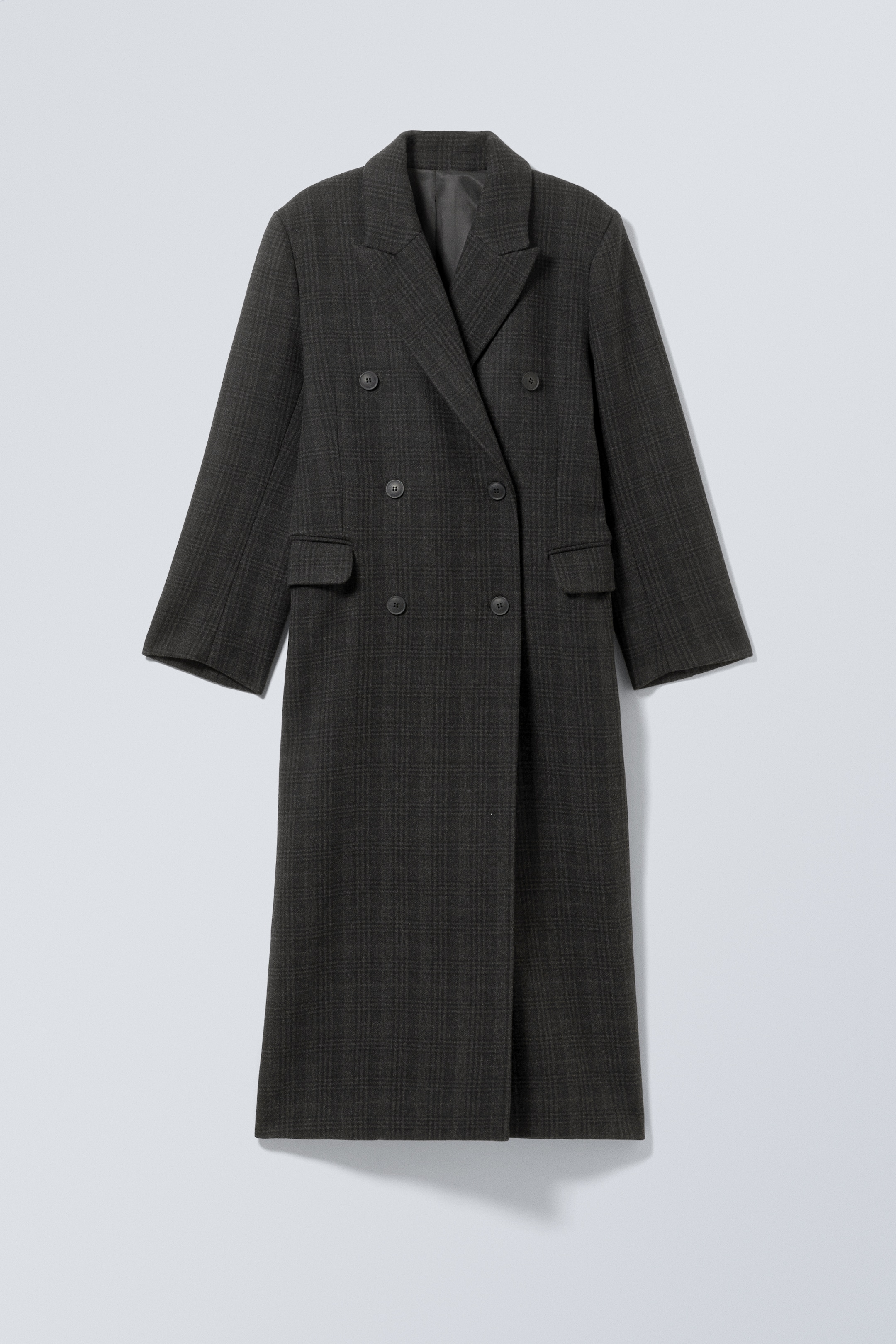 Zobacz większy obraz: Dwurzędowy płaszcz oversize z wełną - Black Check - ONA | H&M PL 1