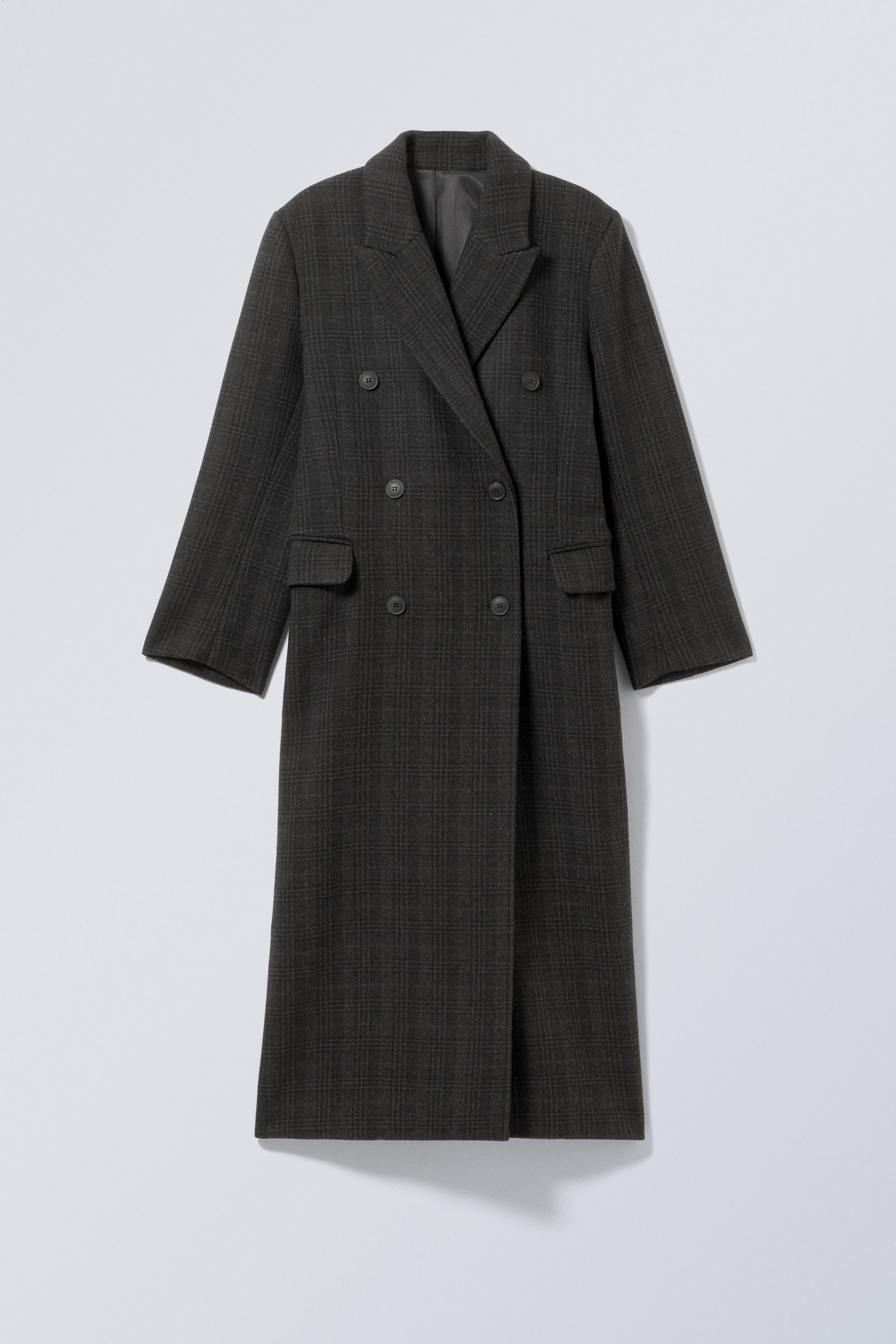 Schwarz kariert - Zweireihiger Oversized-Mantel aus Wollmischung - 1