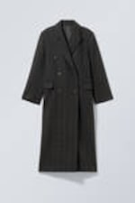 Black Check - Oversized Double-Breasted Wool-Blend Coat - 0