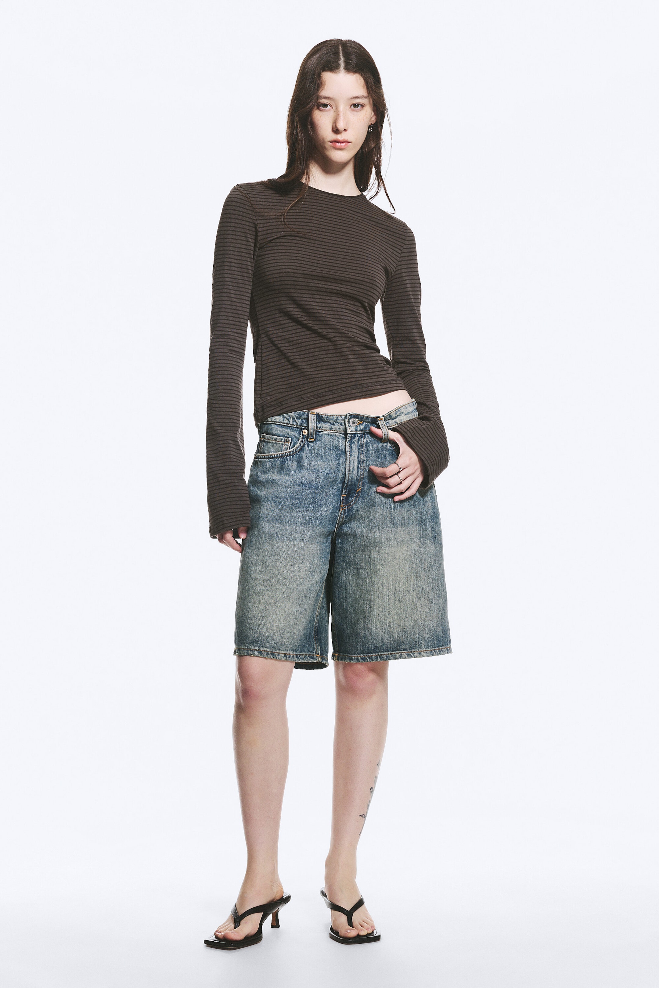 Dark Grey Stripe - Long Sleeve Cotton Top - 1