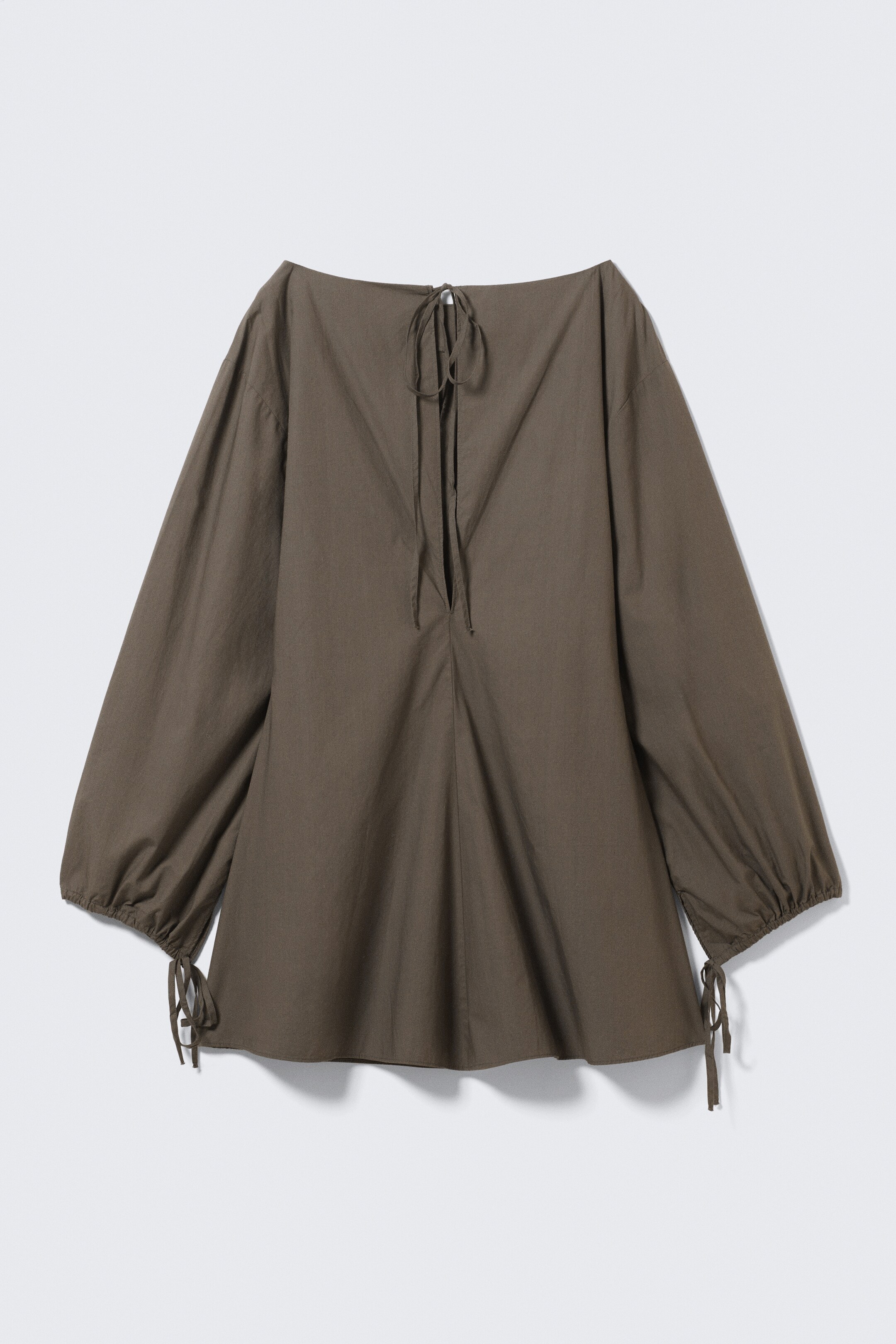 Vezi imaginea mai mare: Cotton Poplin Tie-Detail Mini Dress - Dark Mole - FEMEI | H&M RO 2