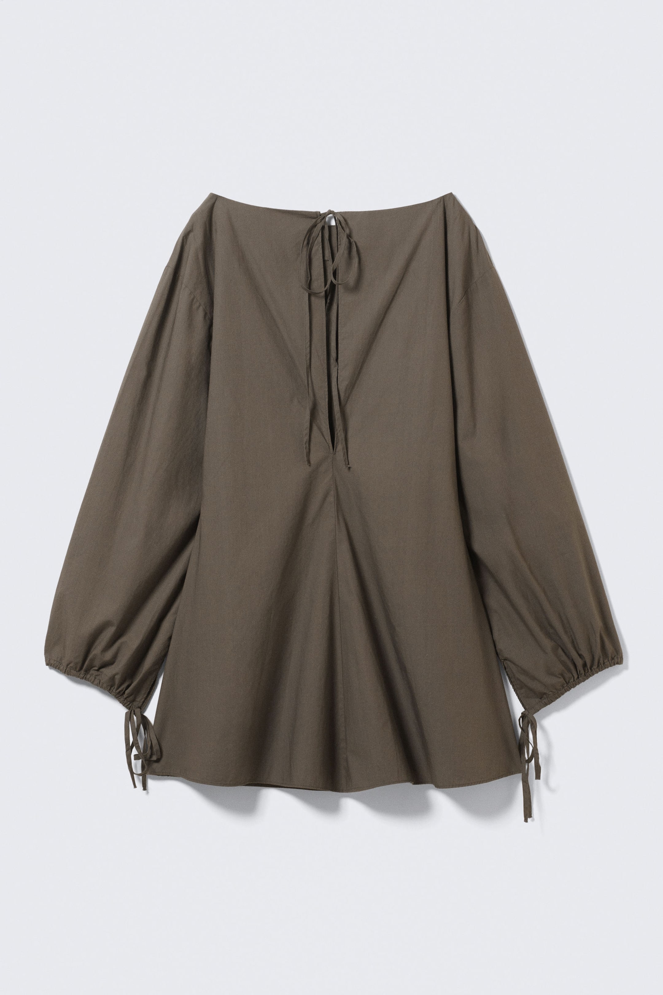 Dark Mole - Cotton Poplin Tie-Detail Mini Dress - 5