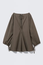 Dunkles Graubraun - Minikleid aus Baumwoll-Popeline mit Bindedetail - 1