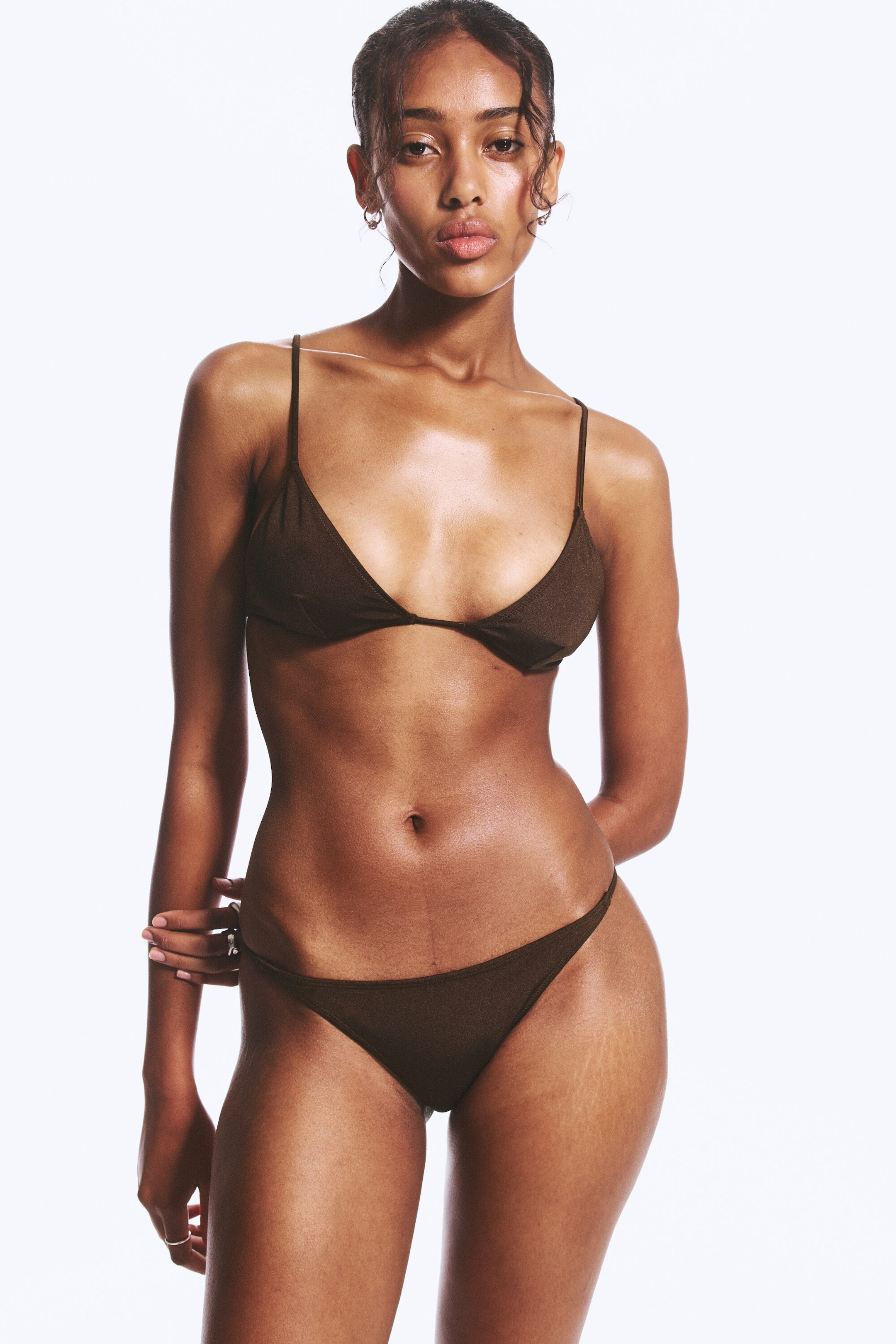 Marron foncé - Bas de bikini brésilien tanga - 2