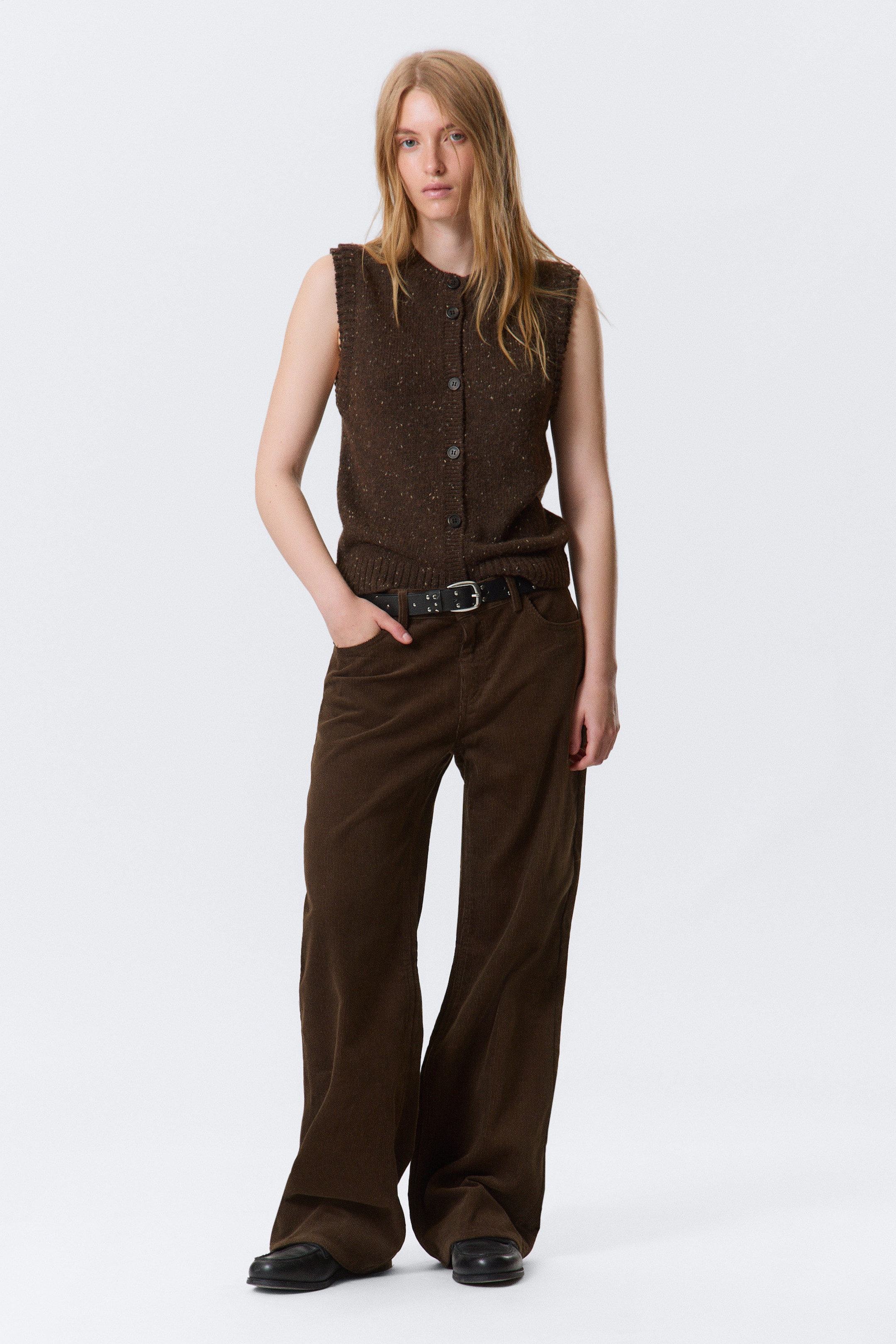 Dark Brown Melange - Knitted Buttoned Wool Blend Vest - 2