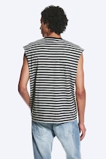 Grau/Schwarz gestreift - Lockeres, quadratisches Baumwoll-Tanktop - 2